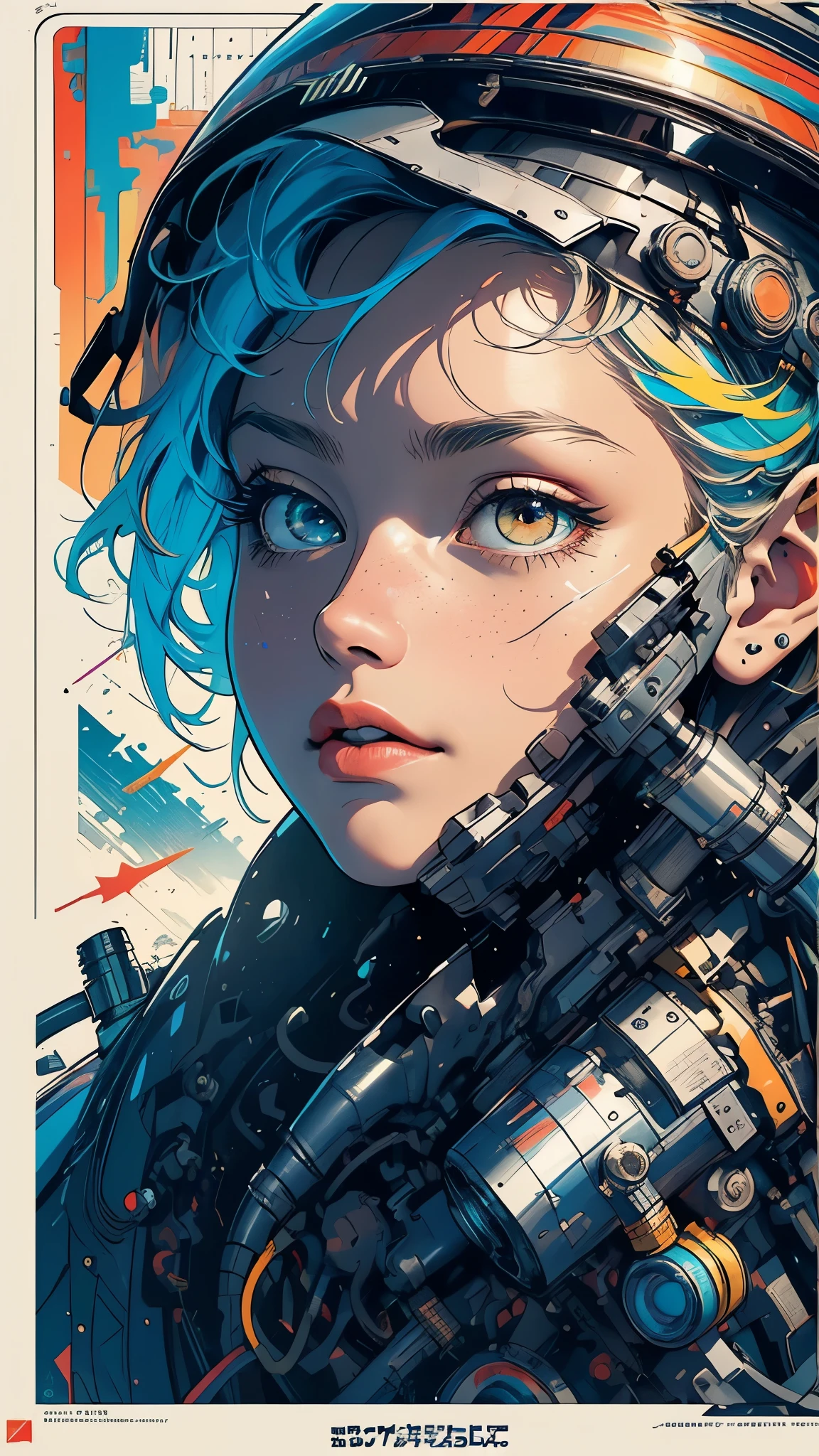 (((masterpiece, highest quality))),(((solo:1.2))),(((1girl:1.2))),32k wallpaper, very detailed, poster, vintage science fiction,(((((geometric cinematic movie poster))))), ((bauhaus)),(shape),(((abstract))),(mid century modern),movie poster,(((((portfolio))))),(((((Close-up))))),(((((bust up))))),((((more various angle)))),(((highlight))),Vast landscape,((((heterochromia)))),(((complete. detailed face))),(((Extremely talented))),(((((most complecated machine))))),(Colorful color scheme)