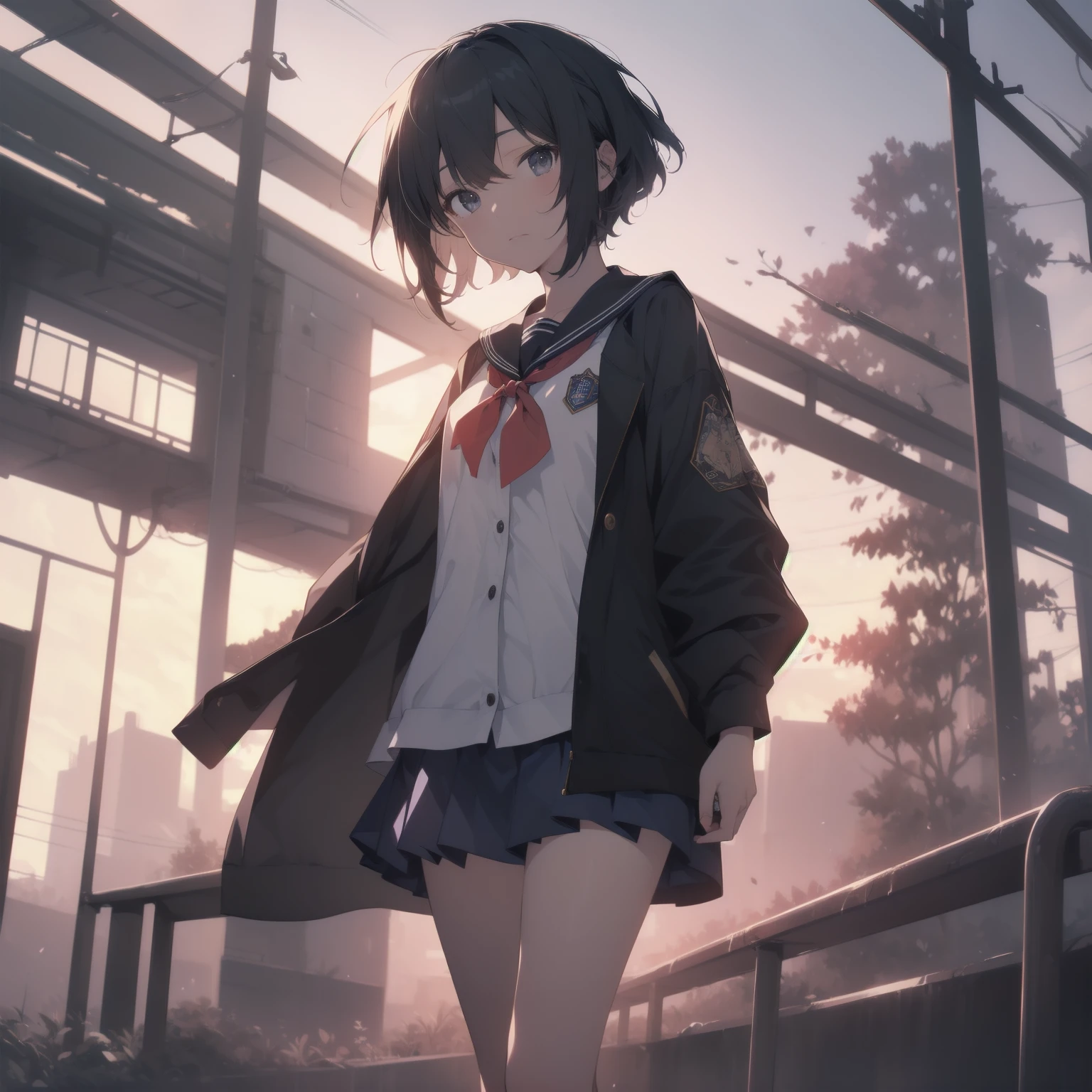 ultra-absurdres-Top quality by artist God, ultra-detailed, high resolution, anime moe artstyle, best anime 8k konachan wallpaper, pixiv contest winner, pool:2810, perfect anatomy,break, 1girl, (Please draw a girl walking sleepily to school alone. )break,(Solo,little female, 13-year-old:1.3),Full limbs, complete fingers,a junior high school student, (very short hair), short cut, flat chest, , small butt, small black eyes, beautiful detailed eyes, well-proportioned iris and pupils, expressive eyes, highres detailed hair, soft expression, salor school_uniform, sailor collar, serahuku, bow, pleated skirt,(Detailed Lighting), (Detailed background), in the School commute route. break,super detailed skin, Best cinematic lighting powered by famous artist, 8k,beauty illustration,photoshop_(medium),very aesthetic,break,((artist:anti_(untea9) )), artist:clamp ,artist:carnelian ,artist:kantoku ,
