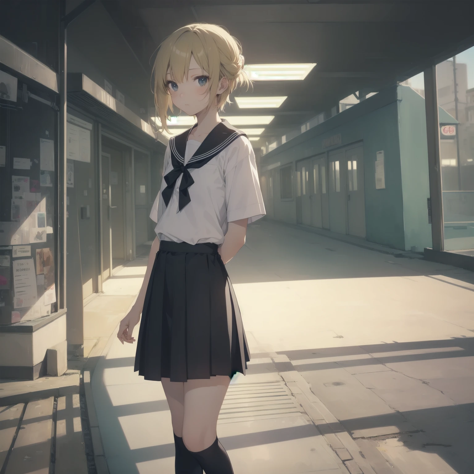 ultra-absurdres-Top quality by artist God, ultra-detailed, high resolution, anime moe artstyle, best anime 8k konachan wallpaper, pixiv contest winner, pool:2810, perfect anatomy,break, 1girl, (Please draw a girl walking sleepily to school alone. )break,(Solo,little female, 13-year-old:1.3),Full limbs, complete fingers,a junior high school student, (very short hair), short cut, flat chest, , small butt, small black eyes, beautiful detailed eyes, well-proportioned iris and pupils, expressive eyes, highres detailed hair, soft expression, salor school_uniform, sailor collar, serahuku, bow, pleated skirt,(Detailed Lighting), (Detailed background), in the School commute route. break,super detailed skin, Best cinematic lighting powered by famous artist, 8k,beauty illustration,photoshop_(medium),very aesthetic,break,((artist:anti_(untea9) )), artist:clamp ,artist:carnelian ,artist:kantoku ,