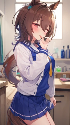 masterpiece, high quality, 8k, seduction of Blowjob, (profile), (temptation by hand), Put your hands in front of your face, throw,
Open your mouth, Showing off the inside of your mouth, (Very long tongue), In the lab,
Agnes-Tachyon \(umamusume\)
, Absolute area, blush, White, tie, sweater, skirt,
Huge breasts, squint,
, 0 Cute,
Blowjob_gesture,
Blowjobgesture,
, Captivating smile, (View your viewers:1.4),