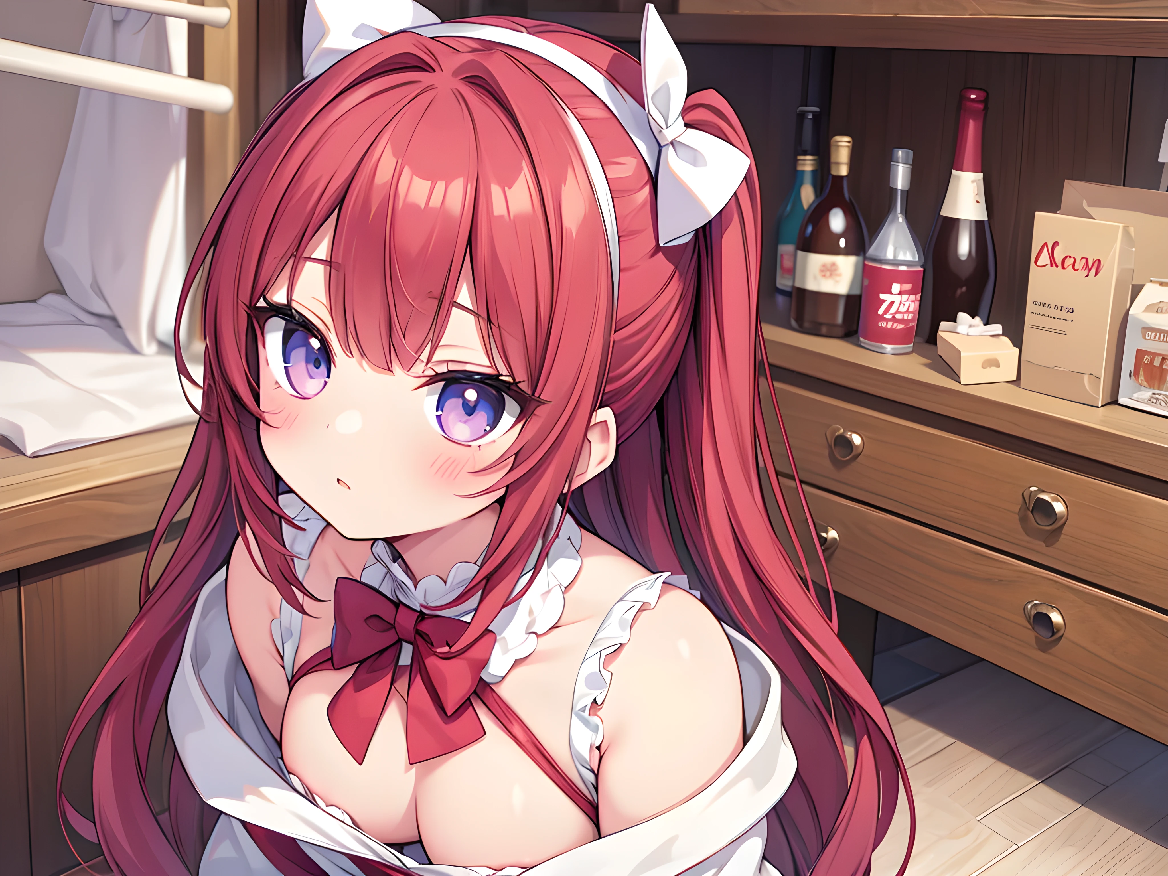 (best quality),(masterpiece),(ultra detailed),(kawaii detailed face 7.7),(pretty cute girl),18yo,winered hair,(beauty underwear,large bow hairband,White SOCKS,Changing Room),BREAK,16K highres,(hyper photorealistic adult manga style 7.7),(vector art),(ultra detailed 7.7),perfect shading,(Absurdres 9.9),depth of field,BREAK,medium breasts,idol body,glossy lips,long eyelashes,baby face,(sweet,a face of endurance),shiny eyes,(Changing clothes,shy face),(insanely detailed 7.7),masterworks,(NSFW),back shot,