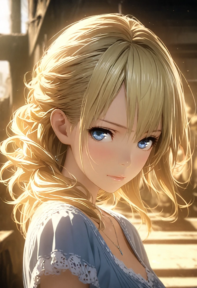 portrait, Practical, blue eyes, Blonde hair, Mid-chest, 4K resolution, High quality CG, Beautiful CG, Soft Light, Octane Rendering