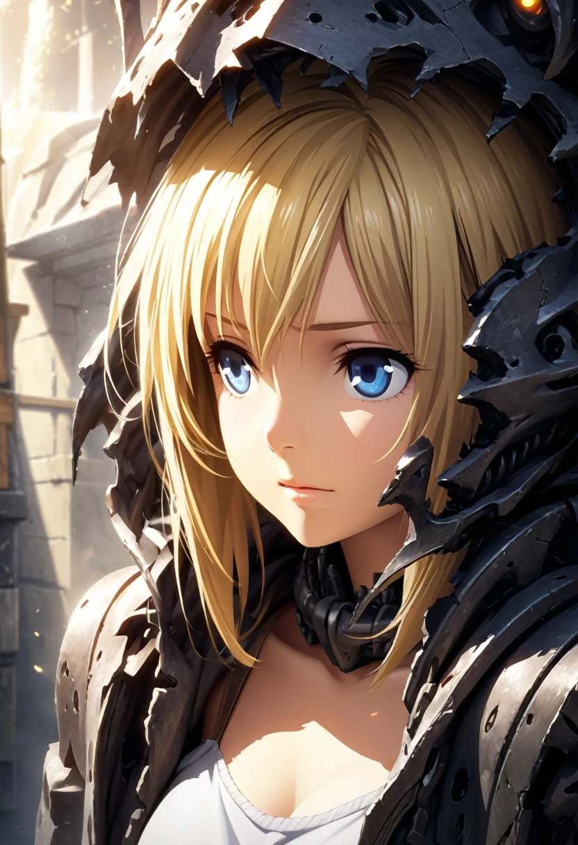 portrait, Practical, blue eyes, Blonde hair, Mid-chest, 4K resolution, High quality CG, Beautiful CG, Soft Light, Octane Rendering