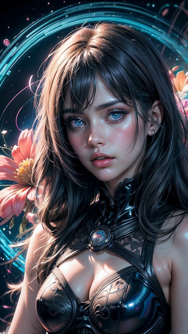 masterpiece, top quality, Best Quality, official art, beautiful and aesthetic:1.2), (1 girl:1.3), extremely detailed,(fractal art:1.1)neons,(colorful:1.1)neons(flores:1.3)neons,higher details,(zentangle:1.2)neons, (dynamic pose), (abstract background:1.3) neons, (shiny skin), (many colors:1.4)neons, (plumed:1.5), neon illuminated, blonde hairs, by rubio, blue eyes, beautiful eyes, ojos y rostro extremely detaileds, beautiful eyes detallados, ultra detailed, light on the face, White skin, Neon light,