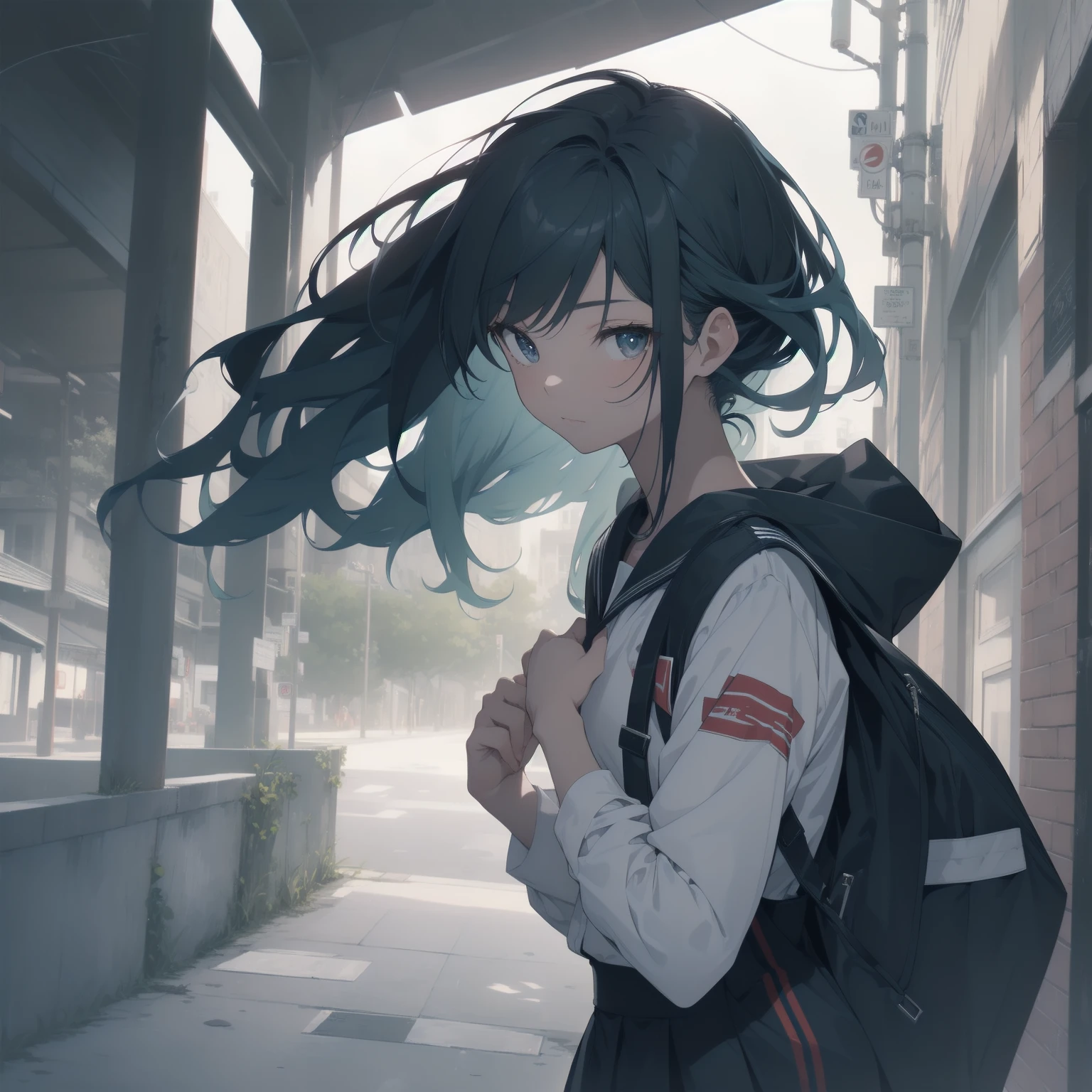 ultra-absurdres-Top quality by artist God, ultra-detailed, high resolution, anime moe artstyle, best anime 8k konachan wallpaper, pixiv contest winner, pool:2810, perfect anatomy,break, 1girl, (Please draw a girl walking sleepily to school alone. )break,(Solo,little female, 13-year-old:1.3),Full limbs, complete fingers,a junior high school student, (very short hair), short cut, flat chest, , small butt, small black eyes, beautiful detailed eyes, well-proportioned iris and pupils, expressive eyes, highres detailed hair, soft expression, salor school_uniform, sailor collar, serahuku, bow, pleated skirt,(Detailed Lighting), (Detailed background), in the School commute route. break,super detailed skin, Best cinematic lighting powered by famous artist, 8k,beauty illustration,photoshop_(medium),very aesthetic,break,((artist:anti_(untea9) )), artist:clamp ,artist:carnelian ,artist:kantoku ,