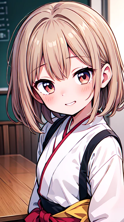 Let's think step by step,Highest quality, masterpiece, Ultra-high resolution, 8k,Show anime style ,Soft Line Art, Digital Enhancement, shojo anime touch, shojo manga core, Flowing fabric, close, Soft Drawing, Ultra-Definition Digital Anime Art, Clear facial depiction, Super detailed girl cartoon character art, Ultra-detailed manga style, Highest qualityの色,(((Upper body close-up))), (Tabletop,Highest quality:1.4),(8k,RAW Photos,Like the picture:1.2), Detailed skin,Detailed face,Woman with short brown hair,clear brown eyes, Anatomically perfect hands,A little chubby,Small breasts,Small butt,Japanese Idols,Cute Face,left and right eyes closed,Smiling with mouth open, showing upper teeth
