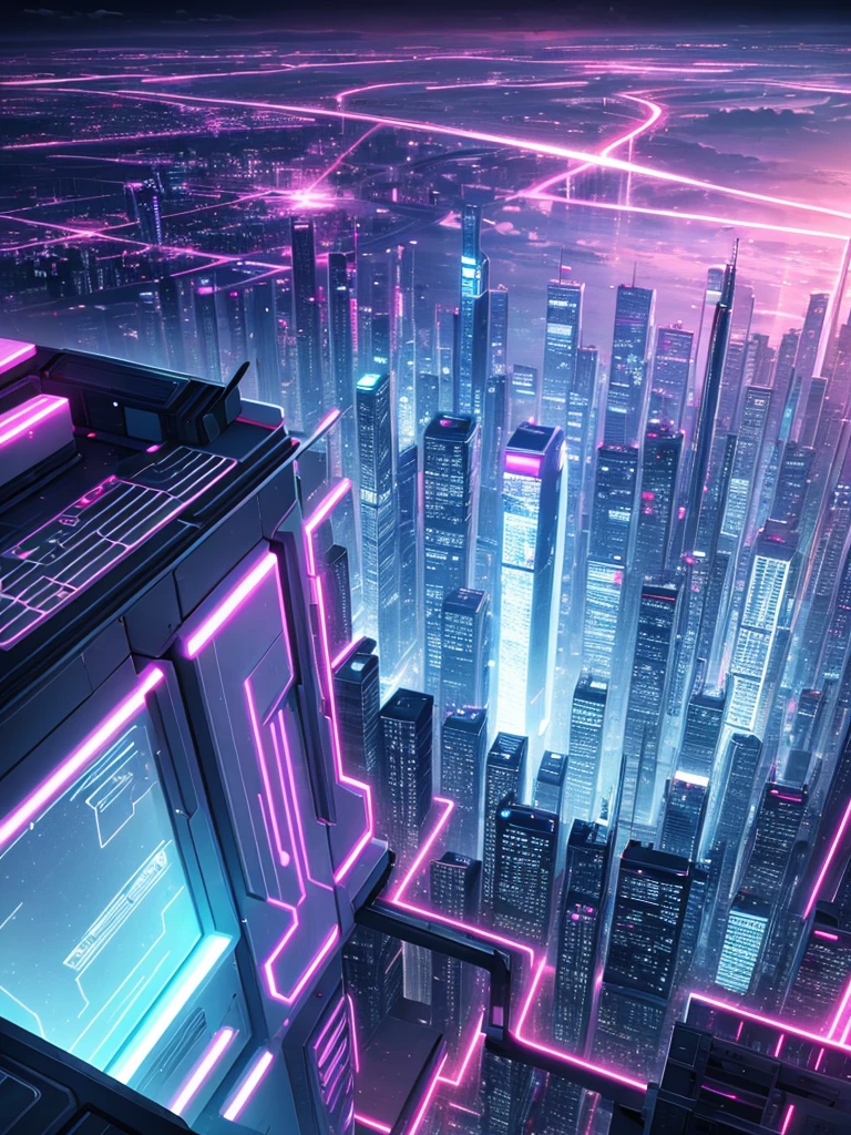 Highest quality,cyber punk,Modern building district,Neon Town,Pink Moon,night,Road in the middle,Landscape images,