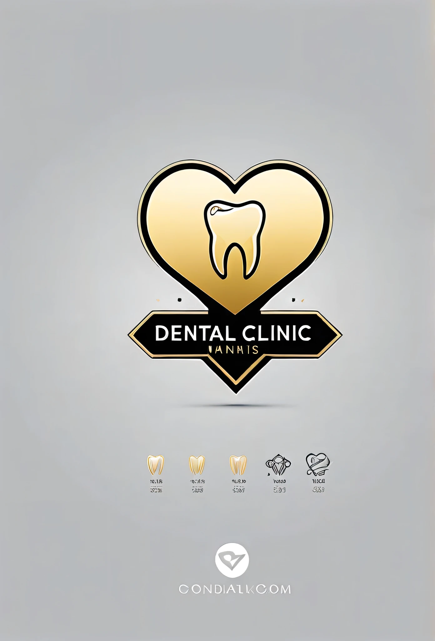 Fashionable logo marks for dental clinics
Logo design with heart-marked teeth
Color design with only gold and white colors
Use black for patterns and some shadows
luxurious design
Pretty cool
A chic yet modern design
Stylish design
White background