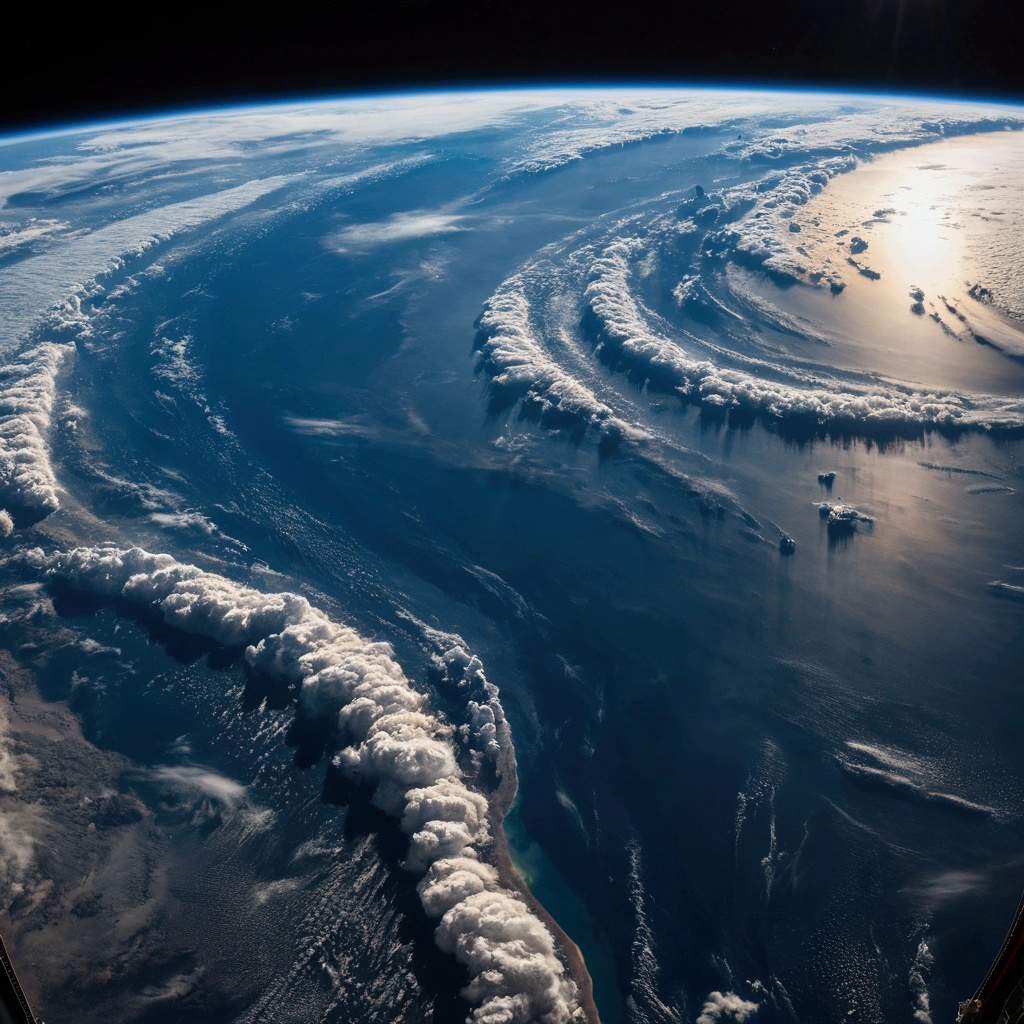 "Earth viewed from the space station, Blue Planet, black background, Practical, high resolution, Extremely detailed, professional, Vibrant colors, Soft lighting, astronaut, the Earth's atmosphere, Sunlight illuminates the earth, Light cloud cover, Beautiful curves, serene, Awesome, satellite, Stunning views, infinite room, peaceful, weightlessness, Ethereal"