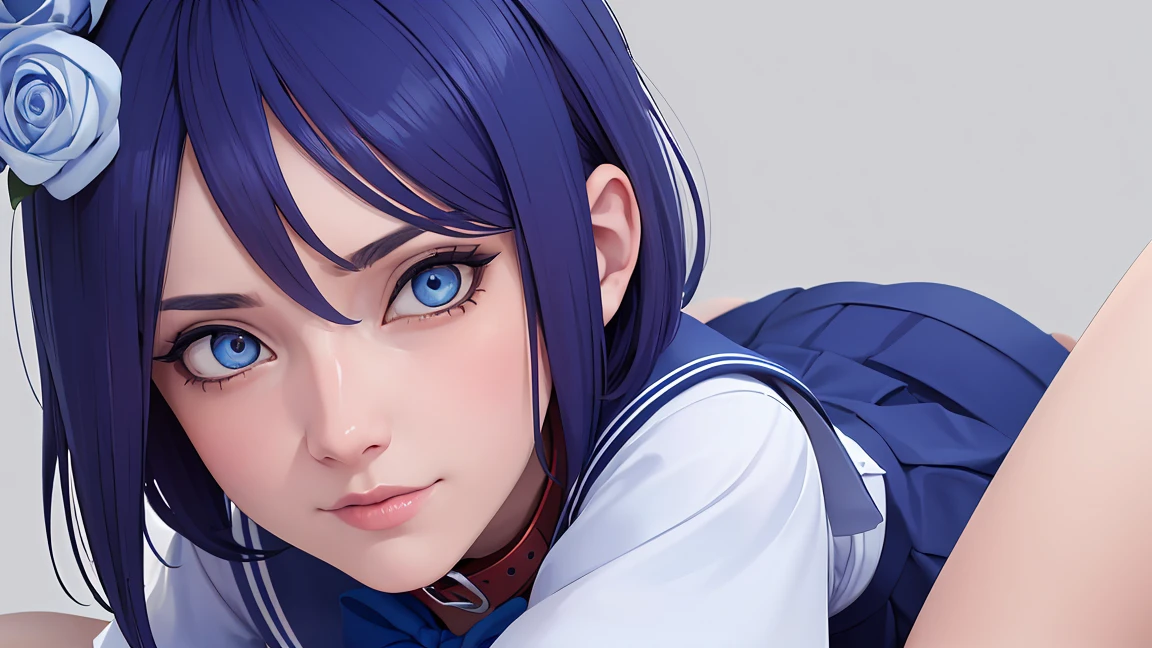 （（danya，konan \(naruto\),konan, blue hair, Orange pupils, short hair, hair ornament, flower, hair flower, ）））
BREAK ((blue bowtie, school_uniform,blue_sailor_collar,short_sleeves,blue and white skirt:1.5)) 
BREAK Tsundere,Evil smile,Top image quality,Best Quality,
BREAK (masterpiece:1.2), best quality, high resolution, unity 8k wallpaper, (illustration:0.8), (beautiful detailed eyes:1.6), extremely detailed face, perfect lighting, extremely detailed CG, (perfect hands, perfect anatomy),