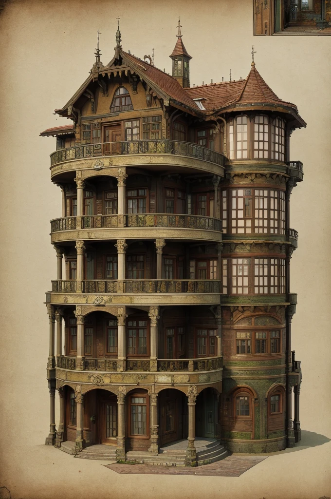 Close-up of a cross section of a house with many rooms, Concept art inspired by Anton Pieck, CG Association Contest Winner, vulgar, The hideout of evil villains, House of Madness, Took spectacular complex photos, Adams, Complex from Baldur's Gate, Steampunk village castle, Ultra-detailed haunted house, Very complicated, Spooky mansion