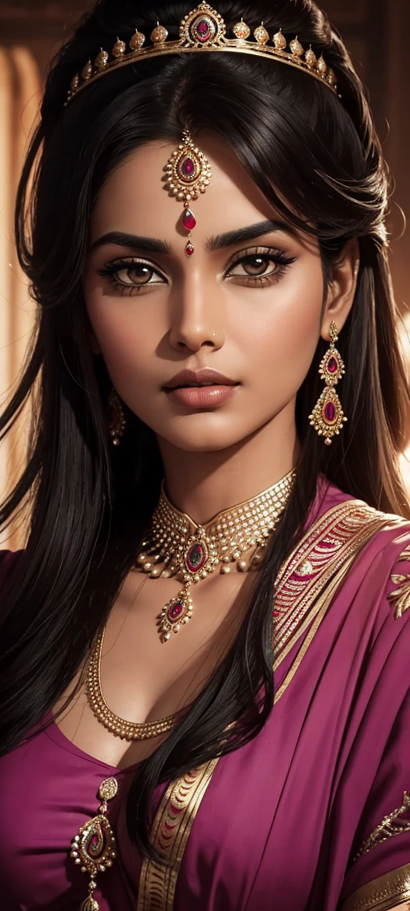 A indian royal queen close up image who looks dominanting, full of grace and powerful