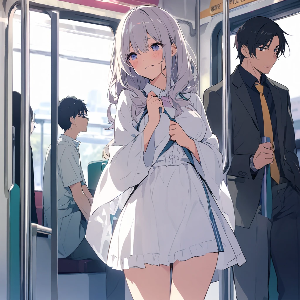 Long distance relationship with her、He saw you on the train platform、I'll run up to you happily、I'I want to hold you、Model fashion savvy to fashion trends、With a smile that was so happy I couldn'I can't help it、Disheveled Hair、Pink Hair,、Short Bob,Round Glasses,Beautifully made up face、Breasts swaying under clothes、