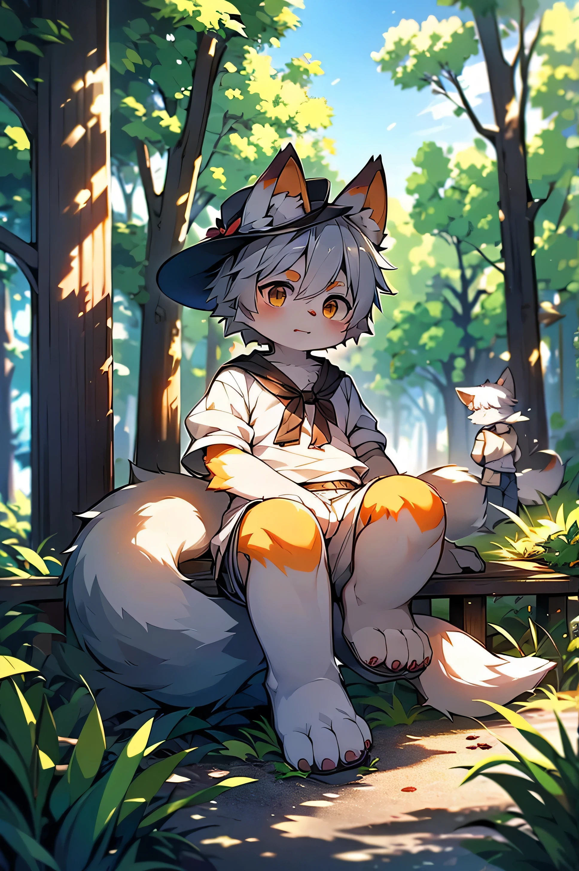 (Dagashi: 1.1),break,masterpiece,High resolution,8k,Detailed Background,high quality,break,furのような,(One boy)broken,Fox,fur,It's bright outside,Gray Hair,It has two legs
