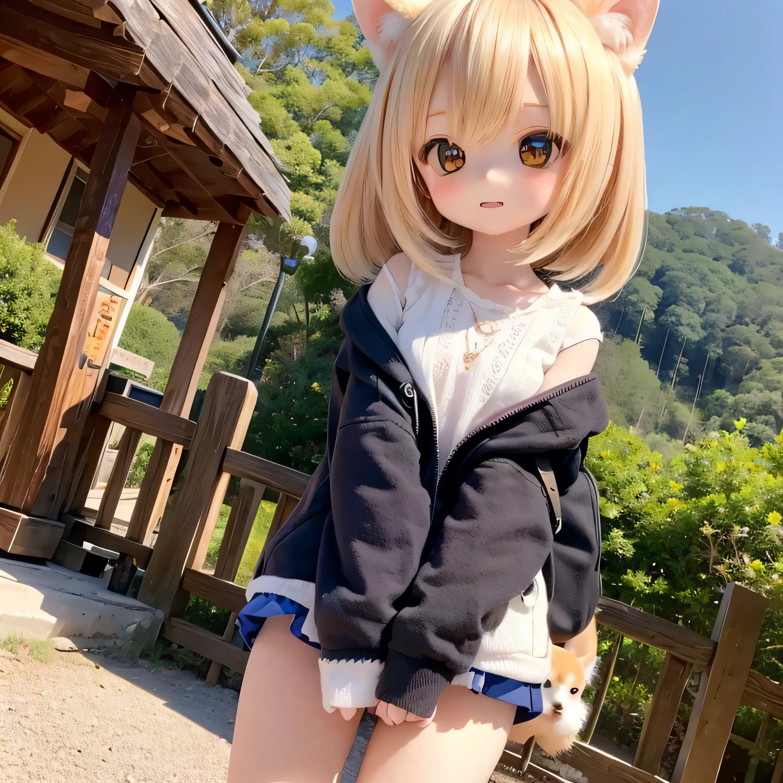 Shiba Inu girl rural scenery