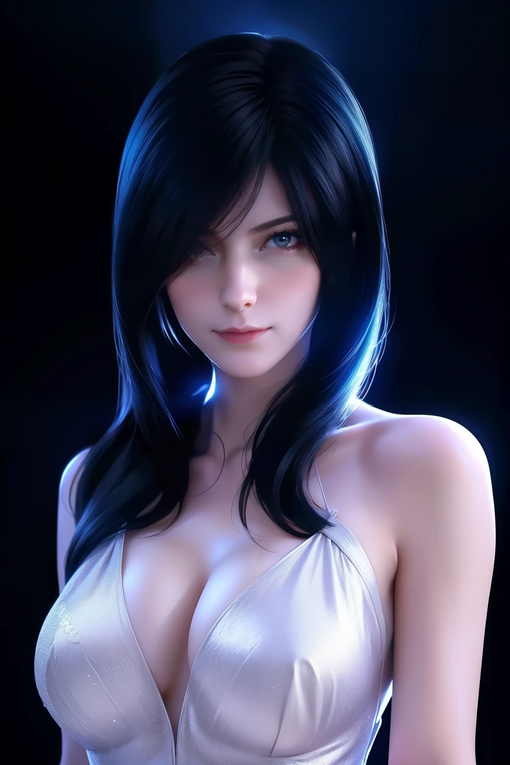 liangbing,Upper Body,masterpiece, best quality, Extremely detailed, Best shadow, Beautiful and delicate face, Beautiful and delicate eyes, High contrast,, 1 girl, Large Breasts, Bangs, Bare shoulders,
