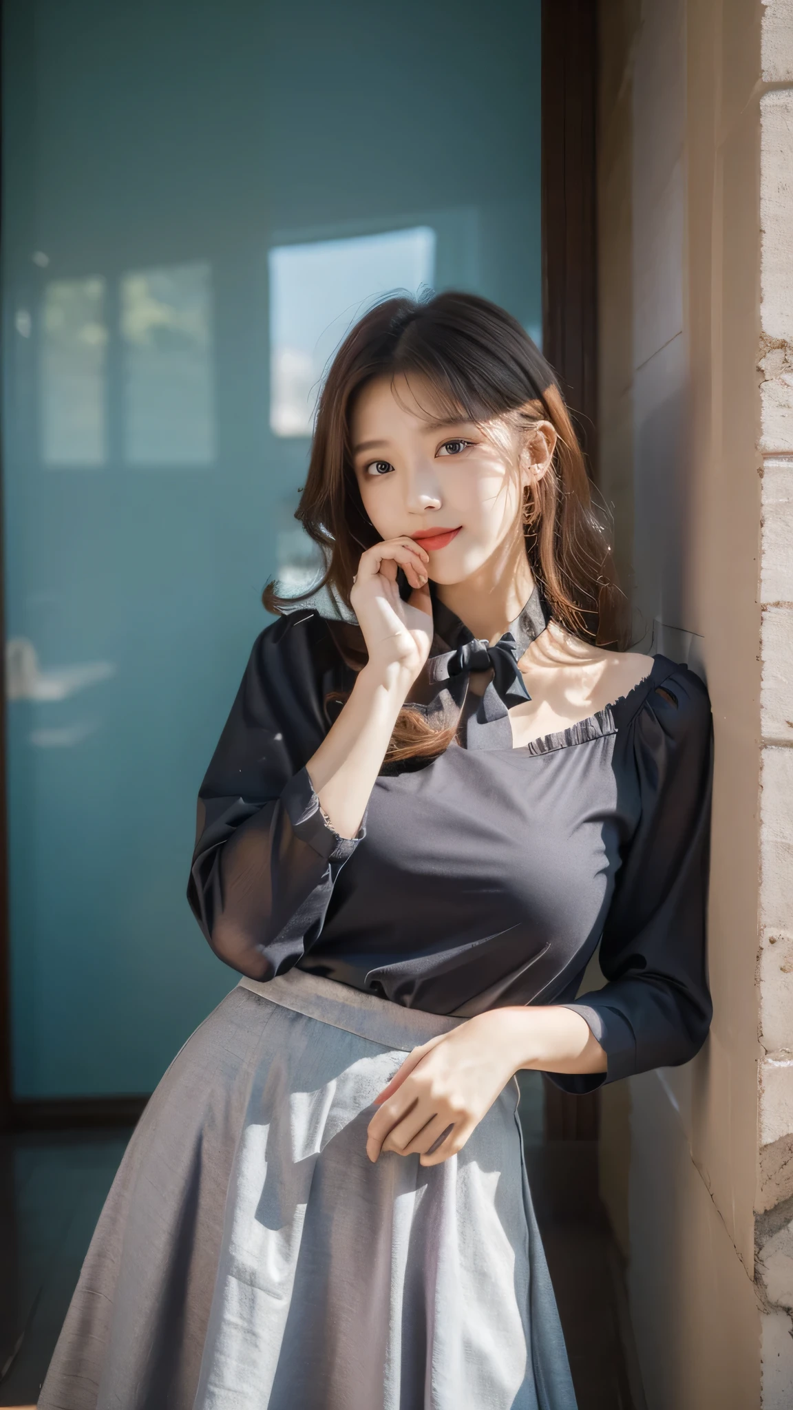 detailed background, masterpiece, best quality, 1 person , curly hair, long hair, purple eyes, star in eye , parrot color Strapless blouse, long  skirt