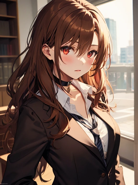 suit, Court, court, lawyer, Misaka Mikoto, 1girl, black choker, uhd, retina, masterpiece, ccurate, anatomically correct, textured skin, super detail, high details, high quality, best quality, highres, 4K