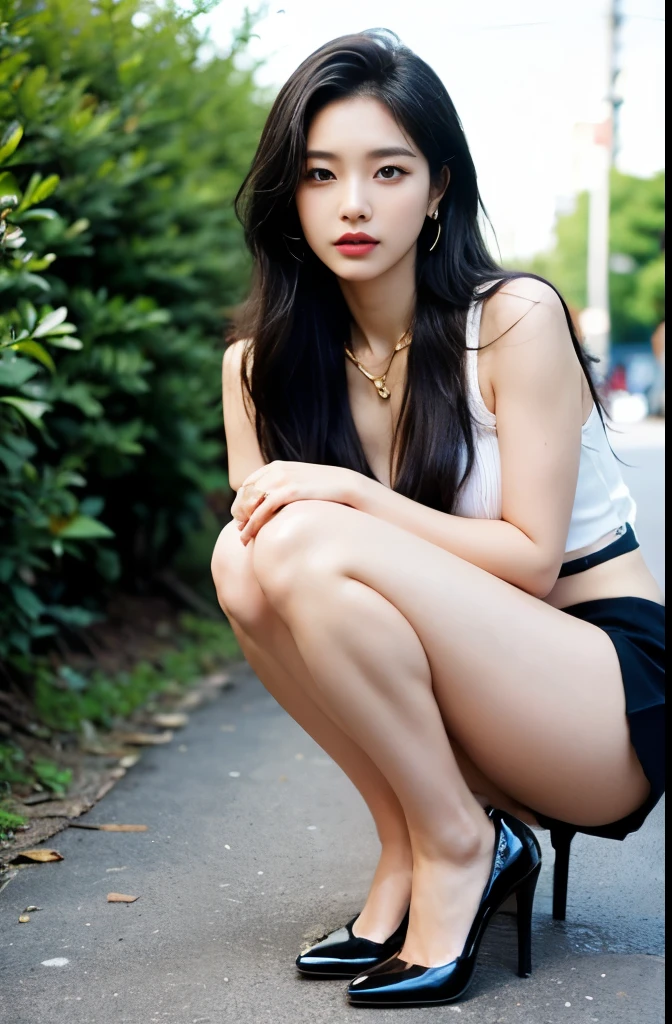 (masterpiece:1.3), (8 thousand, realistic, RAW photos, best quality: 1.4), (1 woman),(short skirt), (shirt), (suit), (양쪽 다리와 양쪽 발에 짙은색 realistic 팬티 스타킹), (Stockings on both legs), (Wearing pink high heels on both feet with stockings), (full body shot), (outdoors in sunny weather), (walking like a model), (Beautiful makeover), (very beautiful body) , (Realistic and very beautiful face), (long eyelashes), (double eyelid), (Very beautiful eyes, realistic and delicate), (big bust) , (Strong body through exercise), (beautiful abs), (Beautiful heaps), (tall), (black hair. parted, long hair:1.3), (아름다운 parted스타일), (realistic and beautiful skin), (absurd), (attractive), (ultra high resolution), (extremely realistic), (very detailed), (golden ratio), (Two long, realistic and beautiful legs), (realistic 팔), (necklace), (earring),(beautiful nails manicure), (So beautiful and sexy), (perfect secretary look)