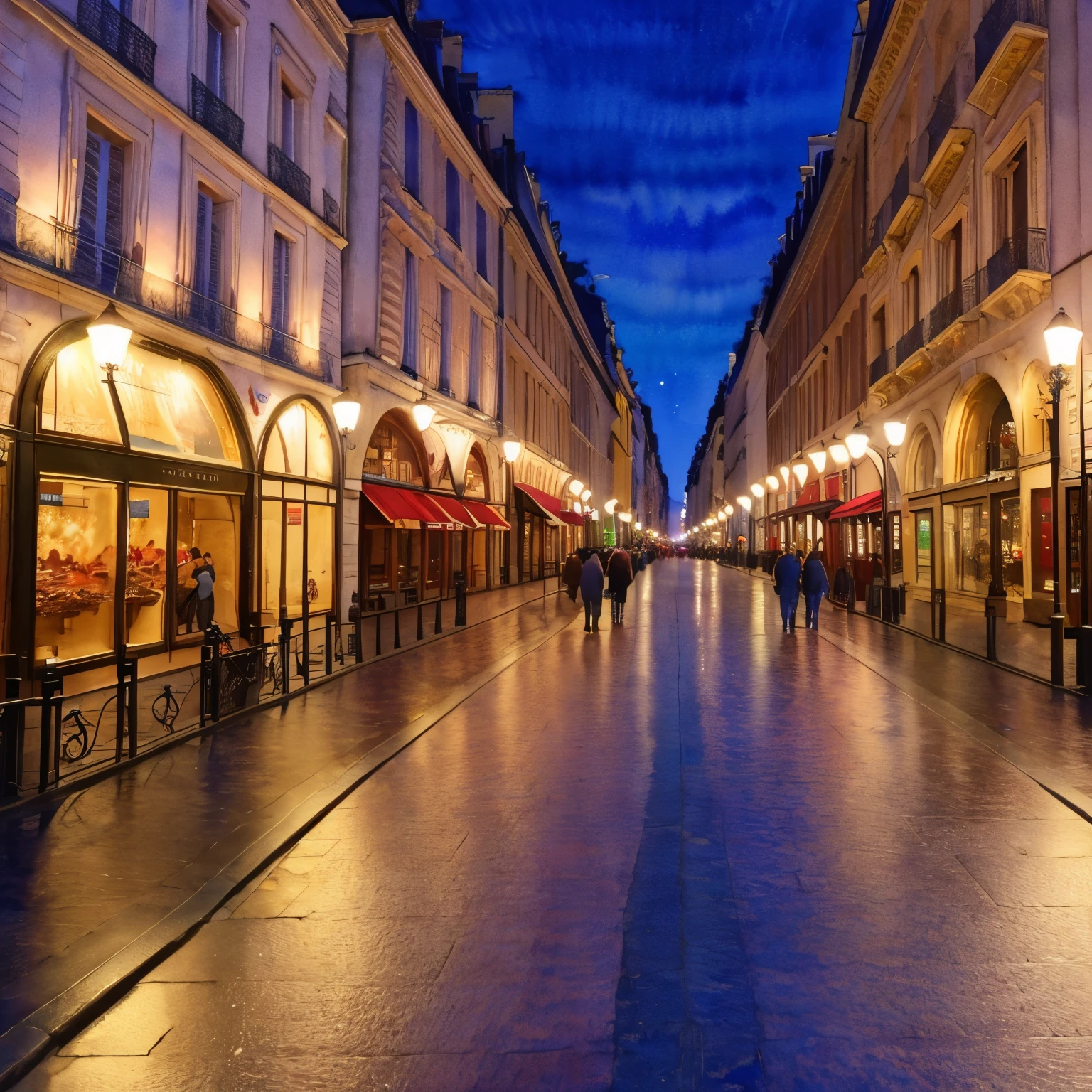 (masterpiece:1.2, Highest quality),(Very detailed),(((watercolor))),8k,wallpaper,Landscape of France,Champs-Élysées,night,(((透明watercolor)))