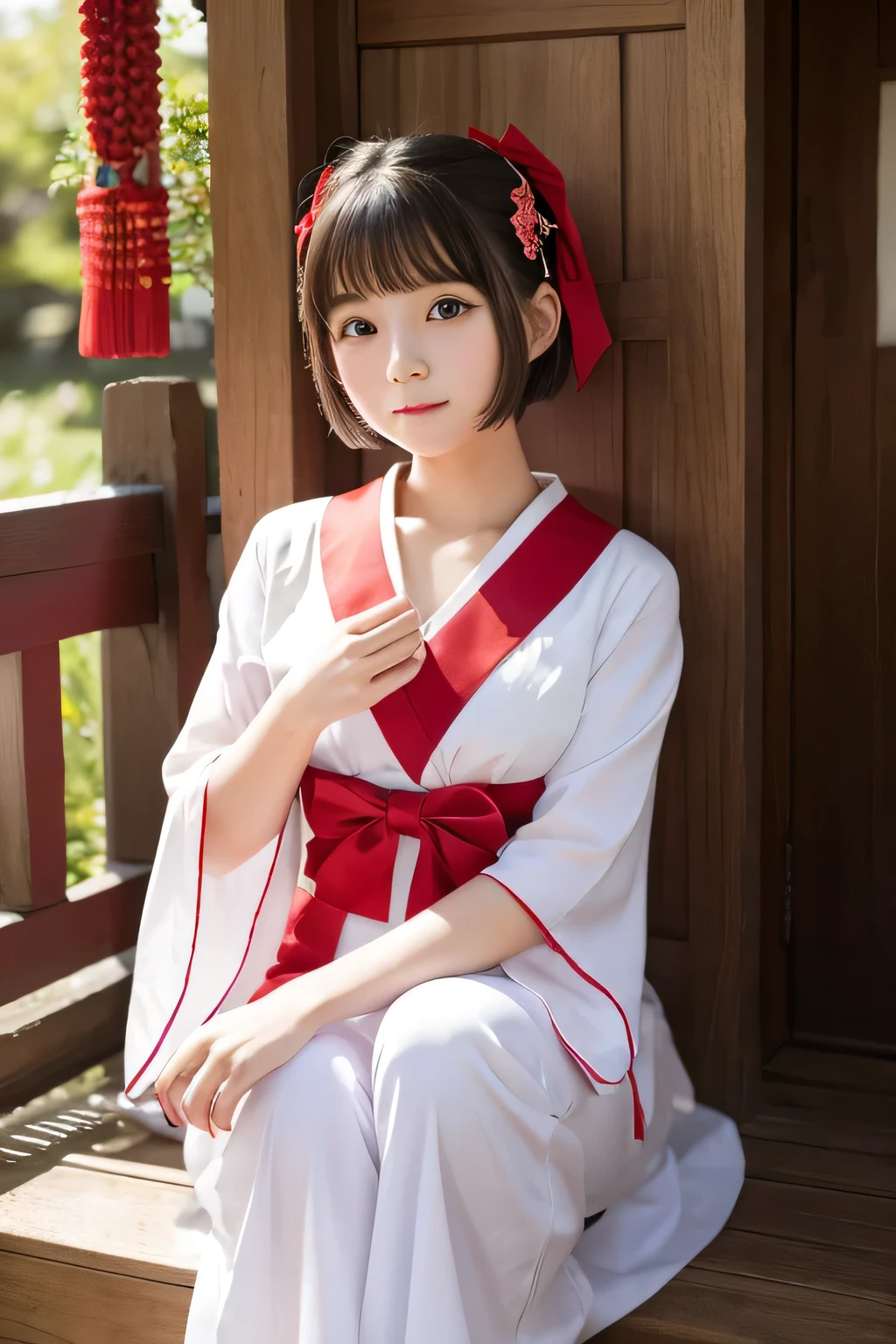 Shrine maiden、cute、beautiful girl、Beauty、short hair