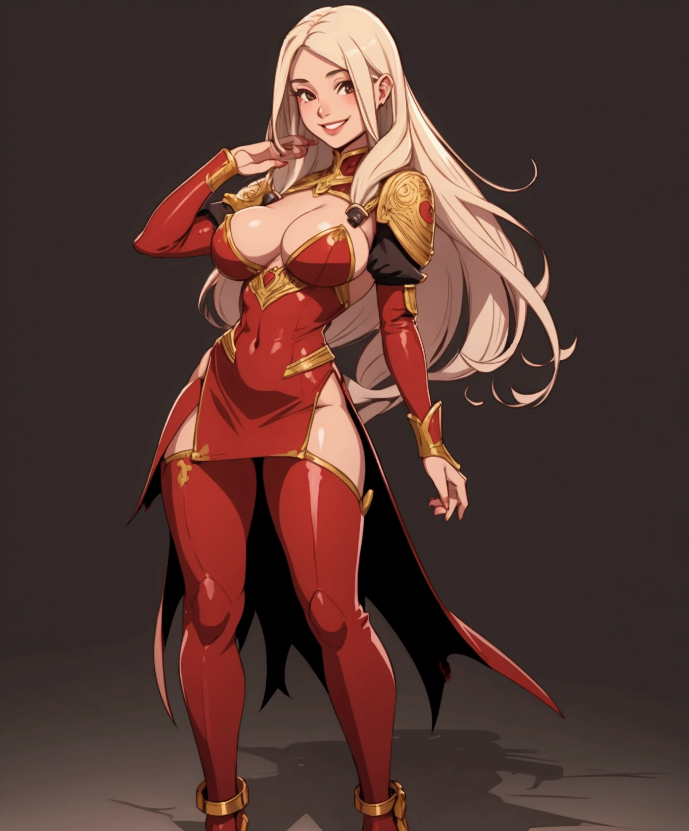 whaite hair,s girl,Blood,Smile, full body shot, Double E cup breasts