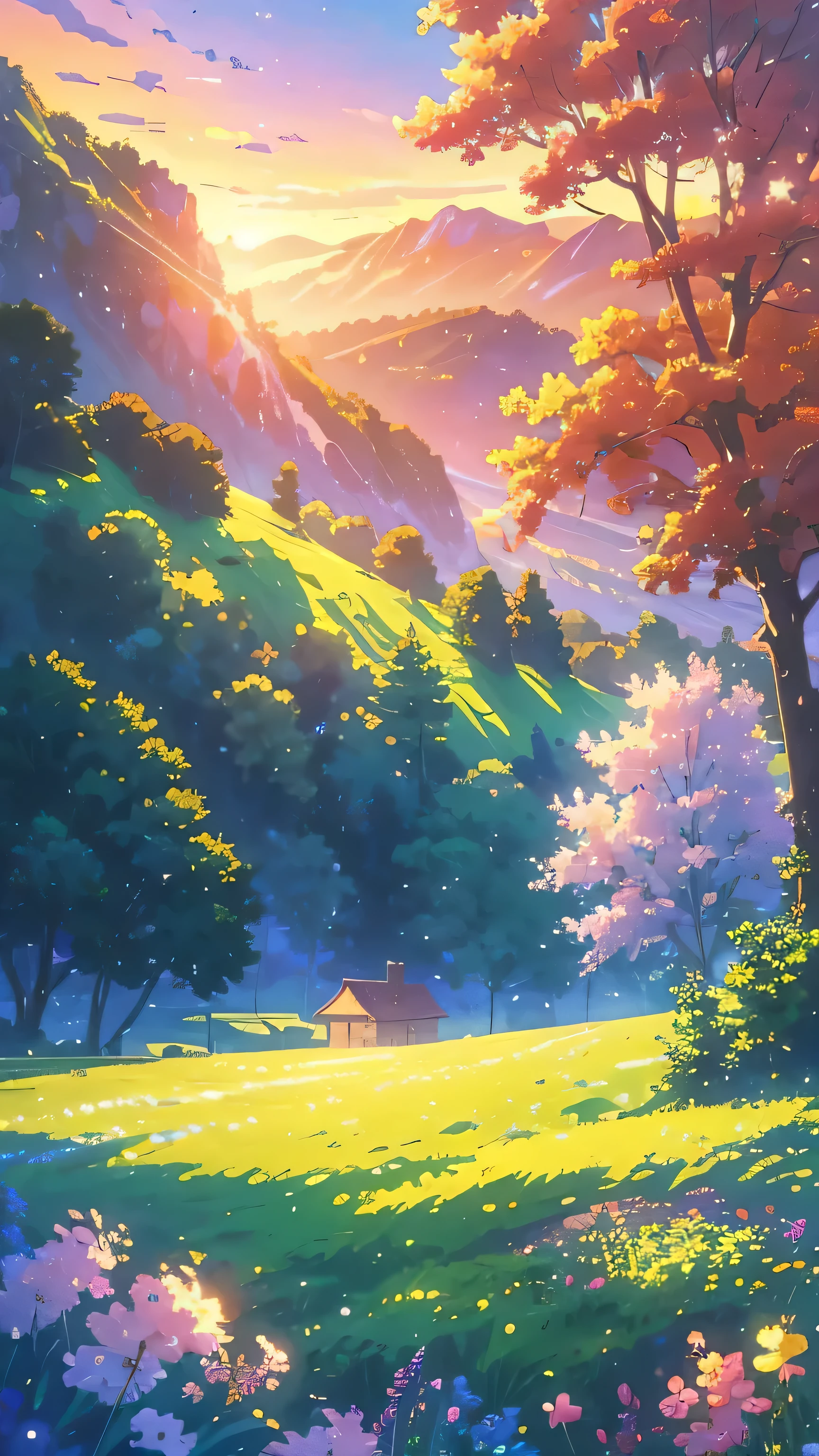 a painting of a house in a field of flowers, anime beautiful peace scene, background of flowery hill, anime nature wallpap, studio ghibli environment, anime. by makoto shinkai, anime nature, by makoto shinkai, by Makoto Shinkai, anime scenery, anime landscape, beautiful anime scene, colorful anime movie background, anime background art, 4k hd,, beautiful art uhd 4 k, a beautiful artwork illustration, beautiful digital painting, highly detailed digital painting, beautiful digital artwork, detailed painting 4 k, very detailed digital painting, rich picturesque colors, gorgeous digital painting
