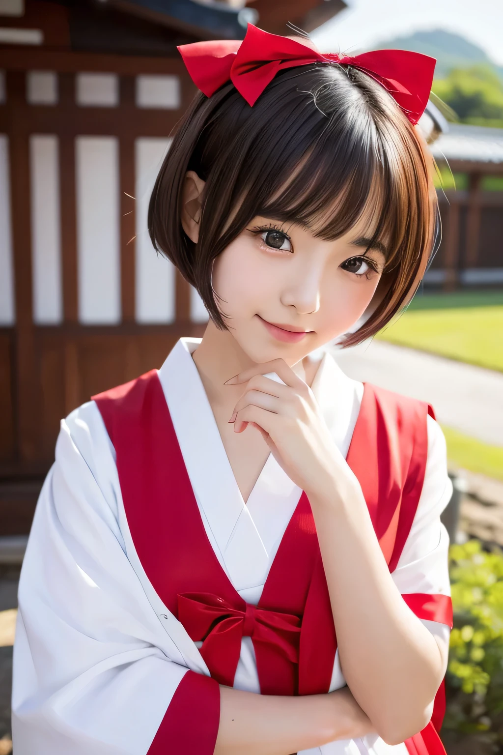 Shrine maiden、cute、beautiful girl、Beauty、short hair