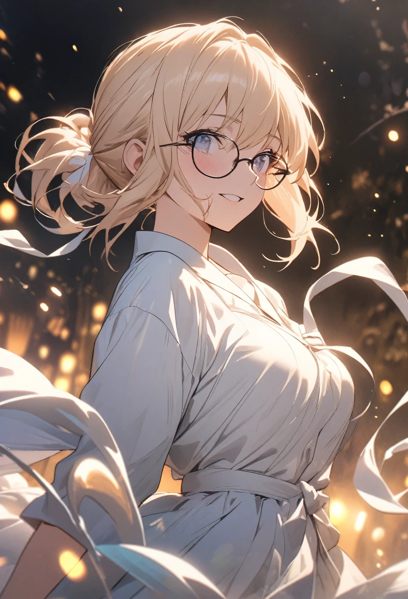 masterpiece, best quality, extremely detailed CG unity 8k wallpaper, lawyer, woman, Glasses, Hair tied up, long exposure, (motion blur):1.2, fluid movement, ethereal atmosphere, dreamy trails, dynamic energy, time-lapse effect, bokeh photography, (soft focus):1.2, out-of-focus highlights, dreamy ambiance, glowing circles, mesmerizing depth