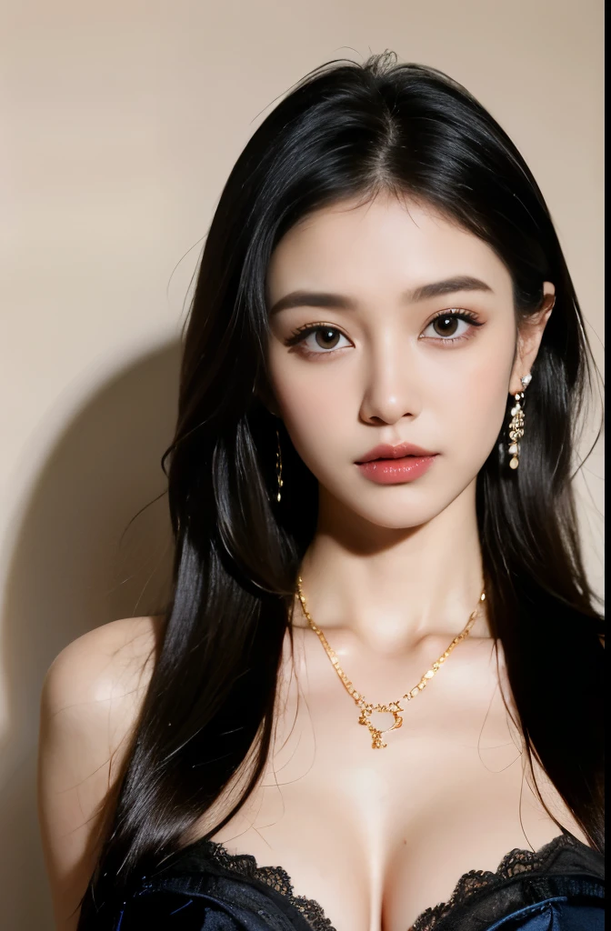 (masterpiece:1.3), (8 thousand, realistic, RAW photos, best quality: 1.4), (1 woman),(very sexy), (Beautiful makeover), (유난히 아름다운 realistic 얼굴), (Build a beautiful body) , (long eyelashes), (double eyelid), (black hair. parted, long hair:1.3), (아름다운 parted스타일), (Realistic and truly beautiful and delicate eyes), (beautiful and big breasts), (realistic and beautiful skin), (absurd), (attractive), (ultra high resolution), (extremely realistic), (very detailed), (golden ratio), (necklace), (earring), (So beautiful and sexy)