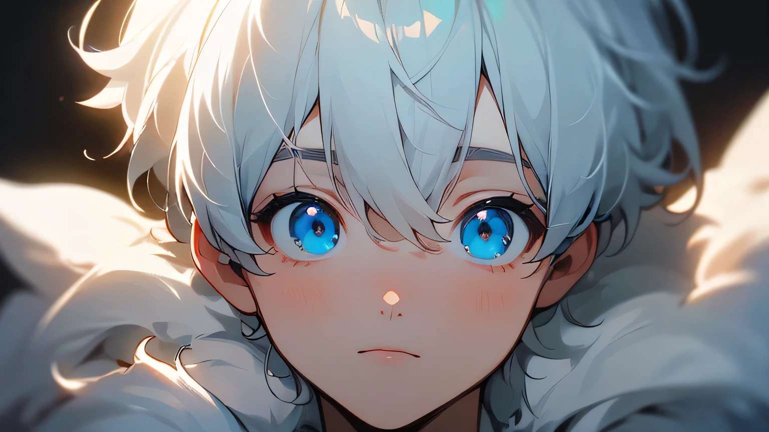 (masterpiece, Ultra-high quality, high resolution, 8K, complicated: 1.2), (Delicate face:1.2),White skin, Double eyelids , Delicate skin, a boy,Good lighting quality, ((青White skin)), Soft and cute anime style,Cute cat-eared boy with white fur,Bright blue eyes,Q version expression pack,Excellent anime