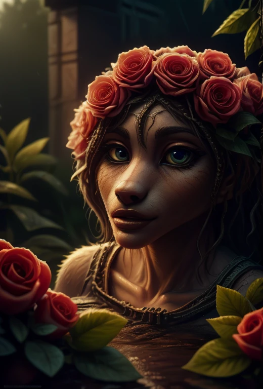 a beautiful rose anthropomorphized, where the roses have the faces of beautiful women, detailed facial features, beautiful eyes, detailed lips, long eyelashes, intricate floral patterns, detailed petals, vibrant colors, lush garden setting, natural lighting, cinematic composition, masterpiece, 8k, photorealistic, hyperrealistic, smooth rendering, highly detailed