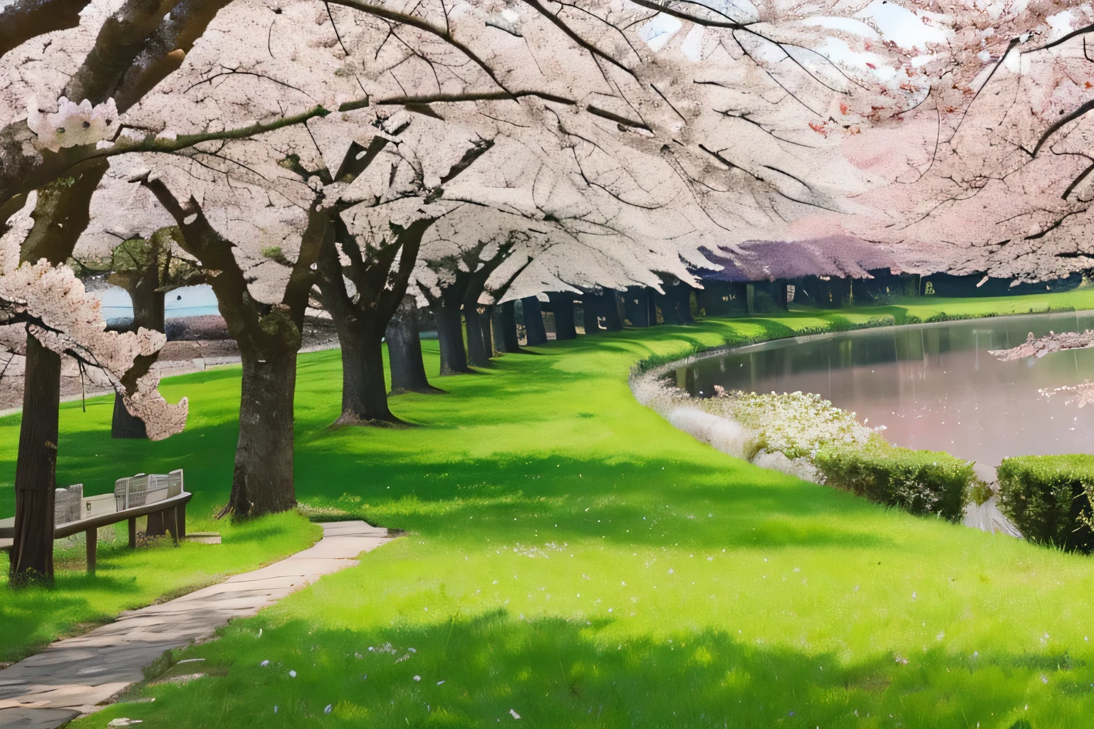A banner image for a YouTube channel featuring serene natural scenery。Green grassland under the blue sky、Quiet lakeside、Rows of cherry blossom trees in full bloom、The tranquil forest scenery harmonizes into one image.。In the center is「Relaxing time」The title is written in a warm font.、A soft light effect surrounds it.。Visually soothing design。