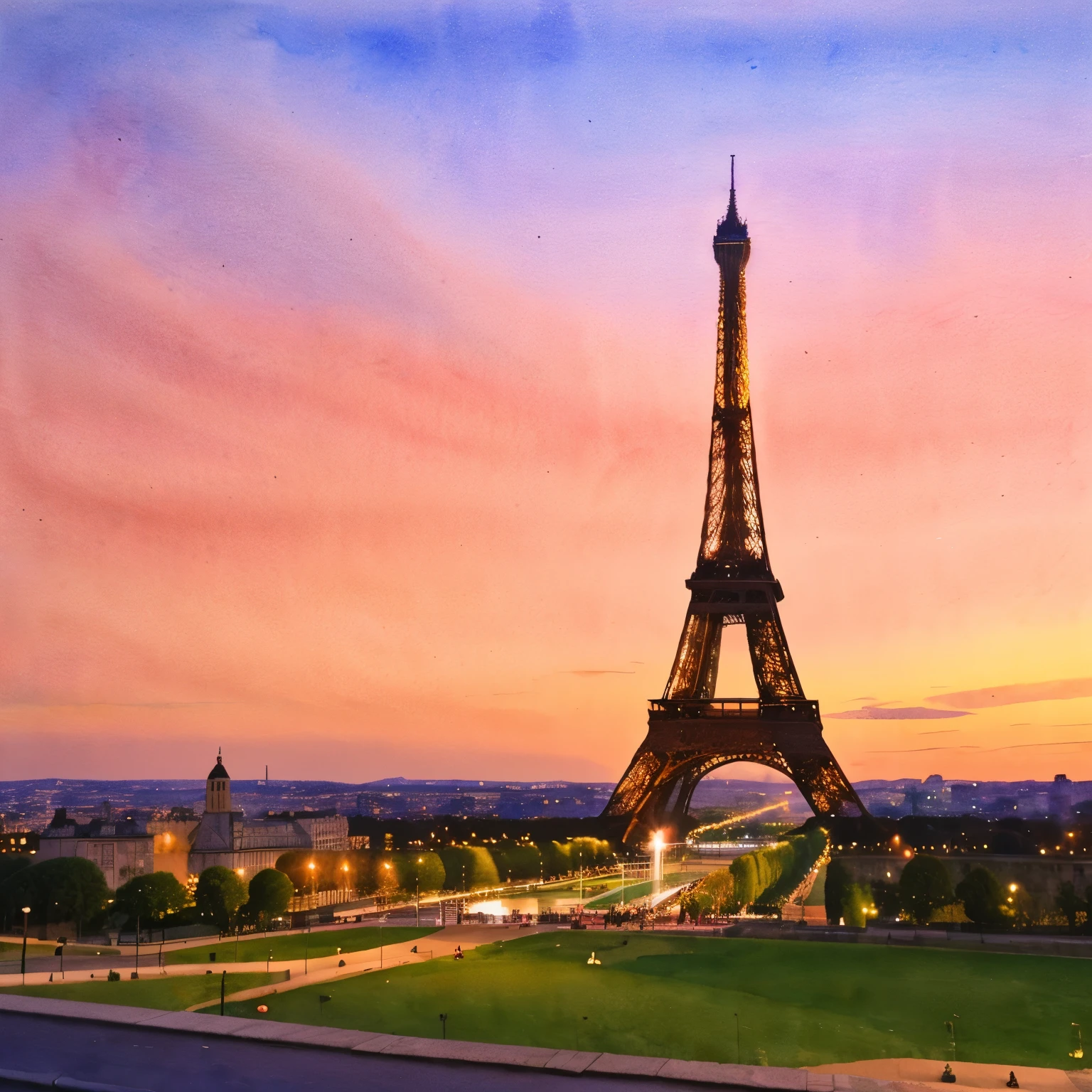 (masterpiece:1.2, Highest quality),(Very detailed),(((watercolor))),8k,wallpaper,Landscape of France,Eiffel Tower,night,(((透明watercolor)))