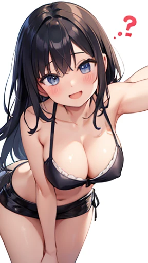 Highest quality, masterpiece, (Lean forward:1.4), 1 girl, Underarm, Cleavage, Expand your chest, Captivating smile, (blush:1.1),Big Breasts、Long black hair