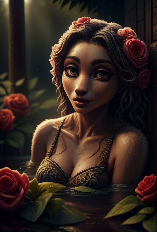 a beautiful rose anthropomorphized, where the roses have the faces of beautiful women, detailed facial features, beautiful eyes, detailed lips, long eyelashes, intricate floral patterns, detailed petals, vibrant colors, lush garden setting, natural lighting, cinematic composition, masterpiece, 8k, photorealistic, hyperrealistic, smooth rendering, highly detailed