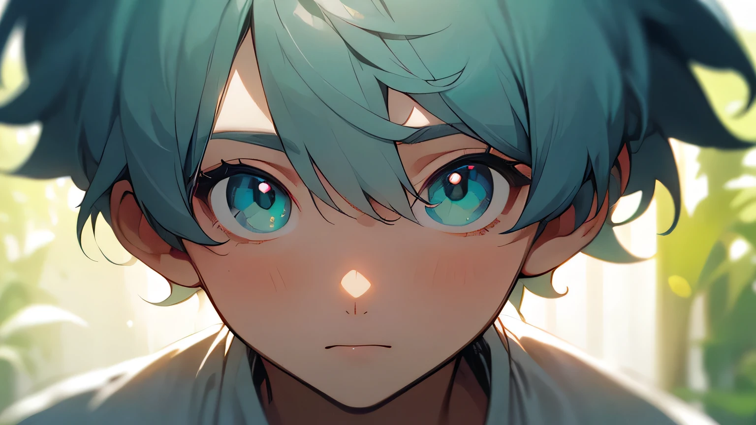 (masterpiece, Ultra-high quality, high resolution, 8K, complicated: 1.2), (Delicate face:1.2),White skin, Double eyelids , Delicate skin, a boy,Good lighting quality, ((青White skin)), Soft and cute anime style,Cute cat-eared boy wearing a white short-sleeved shirt,Bright green eyes,Q version expression pack,Excellent anime
