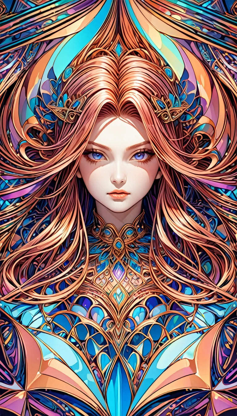 Medusa made of shining copper-plated threads, kaleidoscope, mysterious artworks, 2.5D, delicate and dynamic, shading, contrast magic, beautiful colors effects