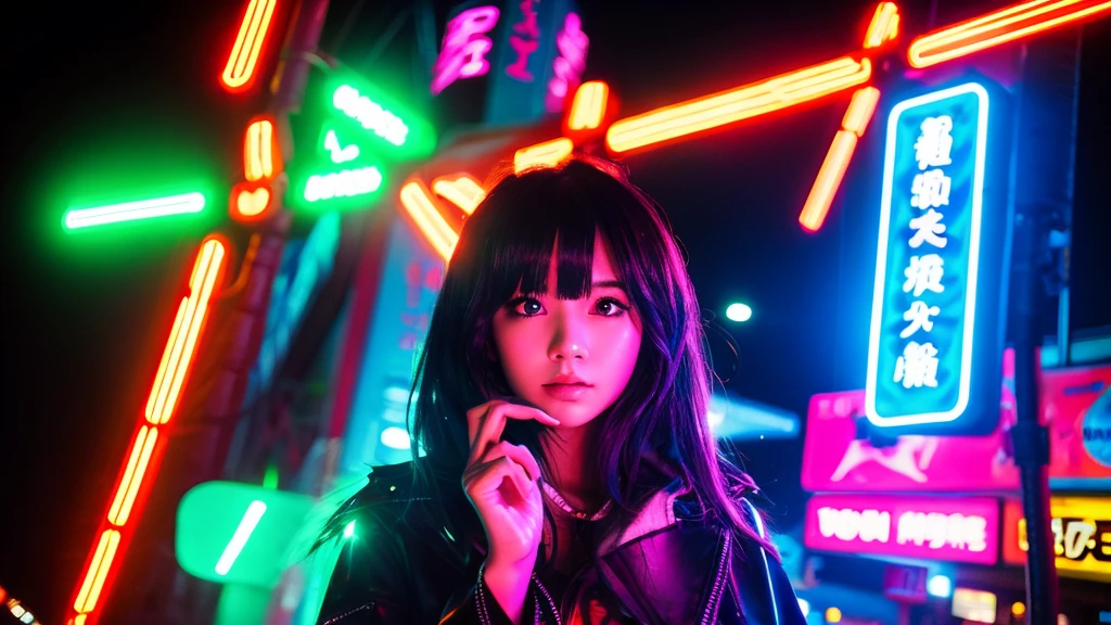 bright　Light　anime　night　good looks　neon street