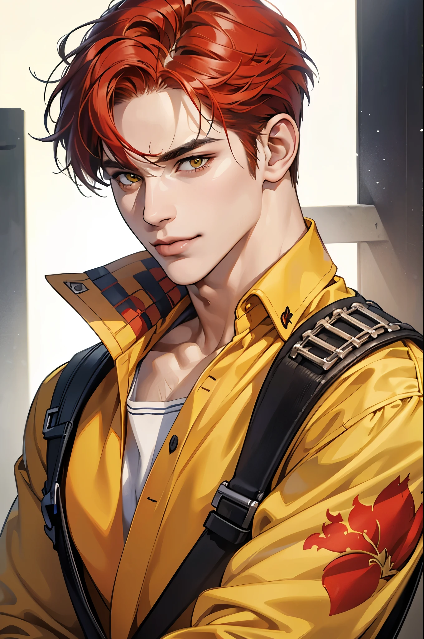 Handsome korean man. 24 years old, prisoner, perfect male body, look at the camera, (Orange prison uniform)portrait,dramatic shadow,Ray tracing, Best quality, Cinematic lighting, Extremely detailed CG, 8K wallpaper,Complicated.showing his chest
