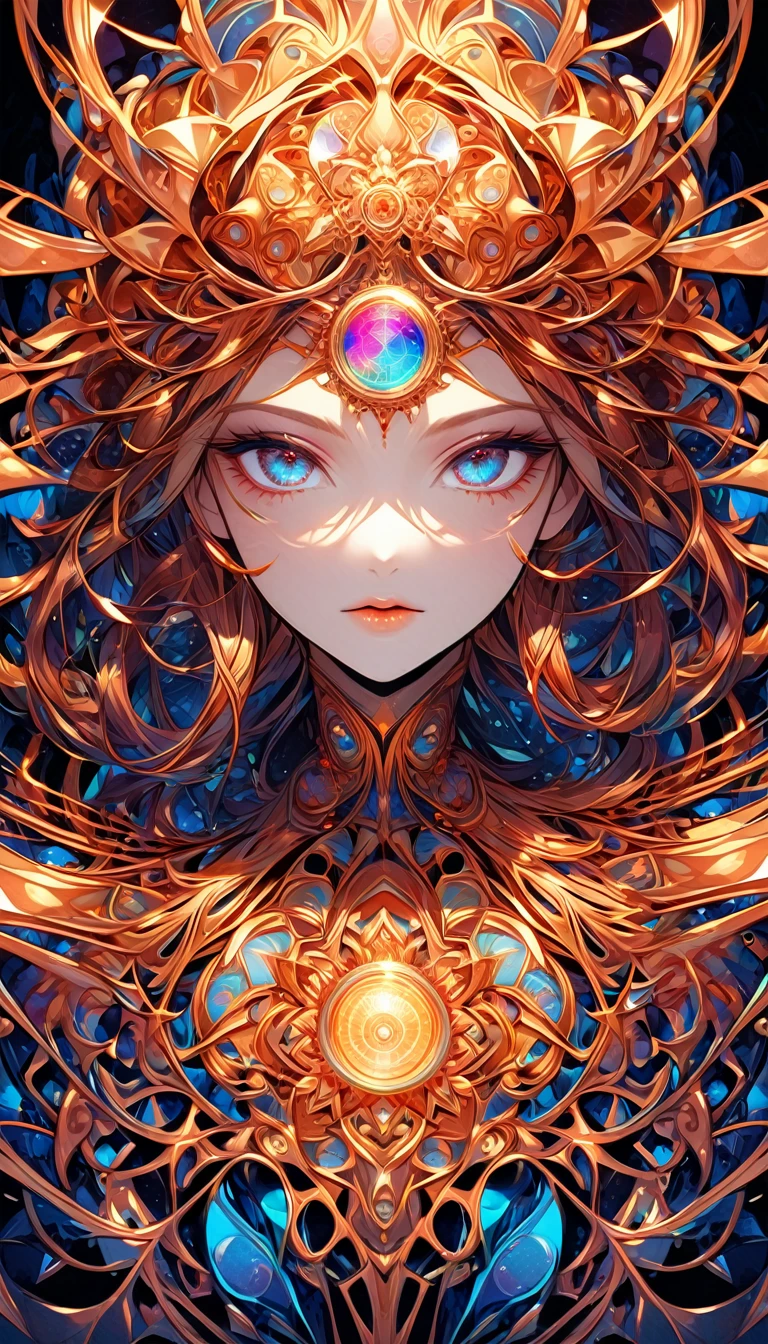 Medusa made of shining copper-plated threads, kaleidoscope, mysterious artworks, 2.5D, delicate and dynamic, shading, contrast magic, beautiful colors effects