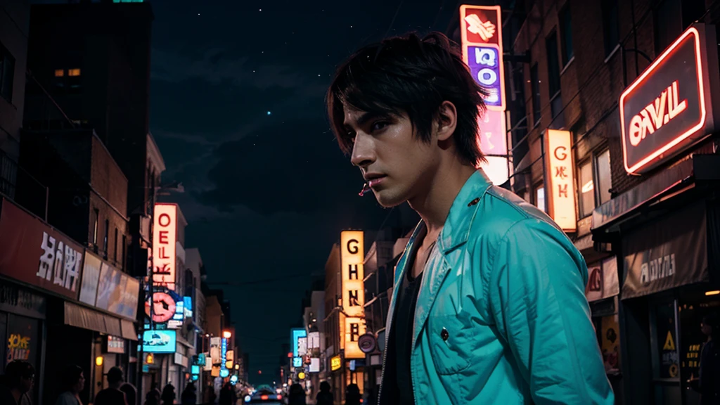 bright Light anime night Beauty neon street, man, boy