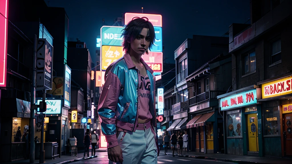 bright　Light　anime　night　Beauty　neon street, man, boy