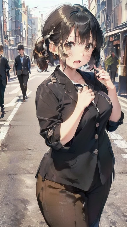 (must be follow these prompts:2.2),masterpiece,best quality,extremely detailed,(in her clothing:3.0),(formal styled business suit:2.4),(adorable expression:2.5),(usual face:2.2),(displayed one girl on single picture:2.3),(black hair:2.1),(A short, slightly chubby new employee in a business suit working in modern Tokyo:2.2),(The new employee is short and wears a full-length business suit.:1.7),(A cute moan like a young girl:2.1),(その新入社員はInnocent faceをしている:1.7),(The new employee was wearing a business suit with light yellowish brown semen stains from an incident some time ago that had caused uneven staining.:1.8),(The new employee's breasts, covered by her business suit, are bulging out due to her strong sexual desire.:1.9),(Lewd love juices dripping down the inner thighs of his dark grey trousers:2.1),(clothing violated:1.9),(japanese pretty girl:1.7),(men's elected twangers were inserted her:2.3),(she was already stroked up to the depth intervaginal sensual spot:1.7),(notably buldged up her inner labia majora:2.6),(A young, shy moan:1.5),(big breasts in her clothing:2.2),(A new employee with a very innocent look while working in the office:2.3),(The new employee is short but has a slightly plump body.:1.9),(The crotch of his dark grey trousers is heavily discolored with love juice stains.:2.5),(The new employee is convulsing and dripping love juice from her pussy, which is hidden under her pants.:1.8),(The new employee's dark grey trousers, tightly encircling her plump thighs, are damp with lascivious secretions.:1.9),(The new employee endures the slush between his legs by keeping his dark grey trousers on tight.:2.5),(The corner of a young girl's body々A new employee whose entire body was toyed with by the lewd urges that wriggled wetly.:1.7),(A new employee who is always holding his crotch over his dark grey trousers:1.7),(A moan filled with childish embarrassment:1.5),(The new employee's suit-covered breasts and nipples are bulging with lust.:1.8),(The new employee's lewd body beneath her clothes is swelling slightly with her lascivious reaction.:1.6),(The new employee works very diligently.:2.5),(The new employee has short, thick legs.:1.6),(first time々New Employees:2.2),(she looks like japanese idol:2.3),(The dark grey trousers are made of a durable fabric that will never tear.:4.3),(Her bursting breasts are completely hidden under a dark grey office suit:1.8),(she looks like a ta:2.0),(All of this happened to the new employee himself, not anyone else.:2.1),(Slimy semen was leaking from the crotch area of his dark grey trousers.:1.6),(tough business suit:2.2),(Make sure to depict the face:5.3),(Calm expression:4.3),(Innocent face:3),(The story focuses on just that one new employee.:3.3),(The only characters that appear are the new recruits.:4.2),(Portrait Style:5)