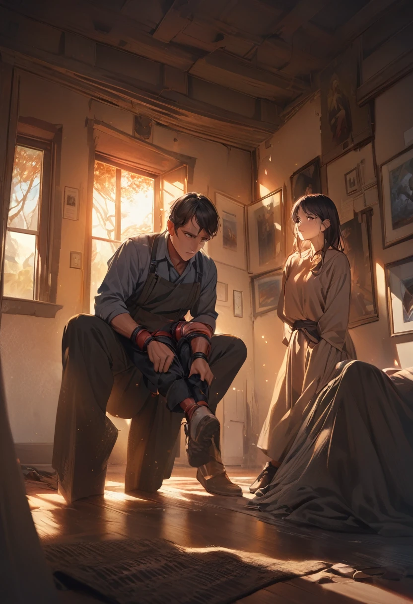 Photography,Realism,The picture is full of storytelling,masterpiece,Tyndall Light Effect,Warm colors,Calm and restrained