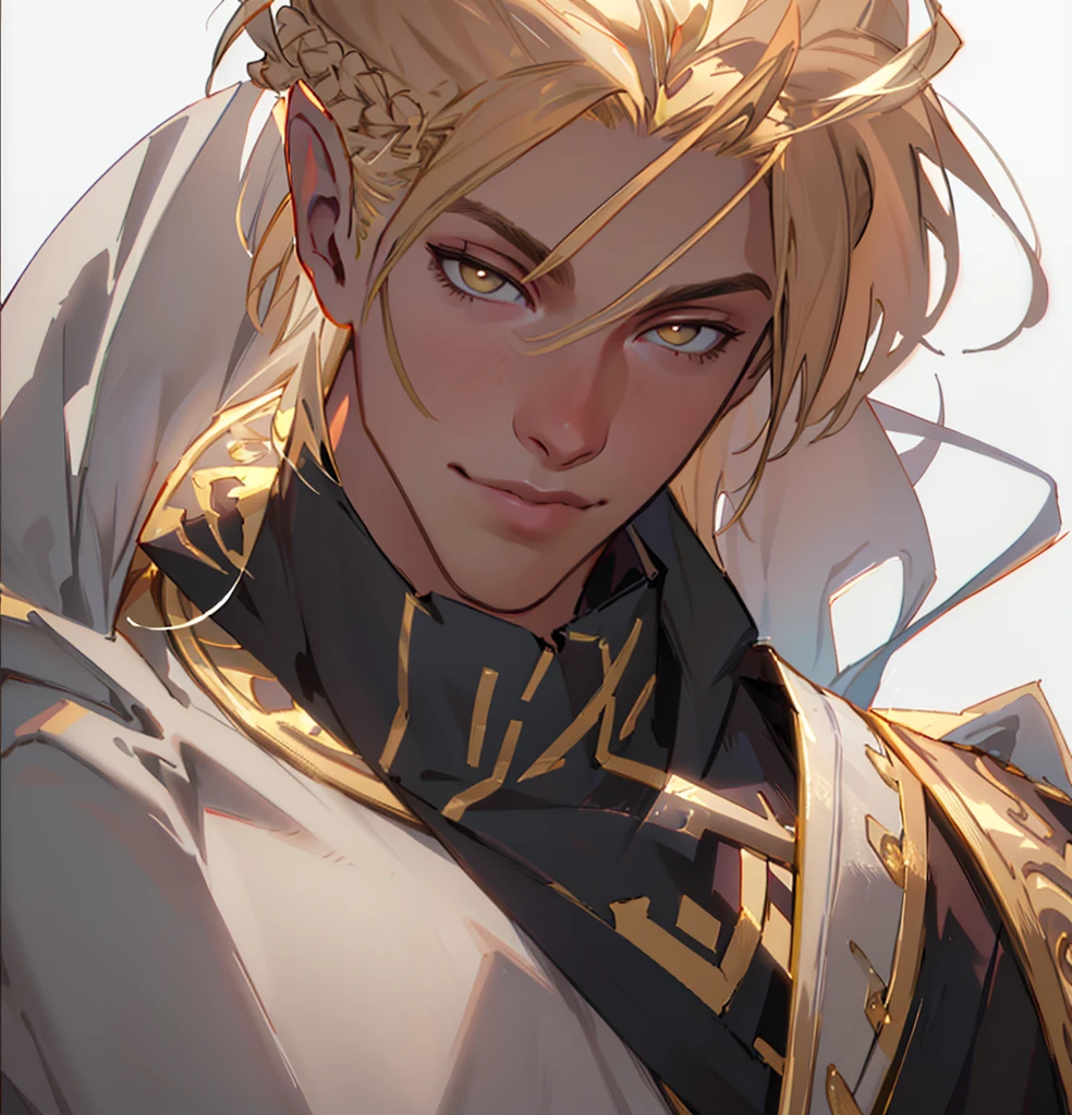 (Highest quality, masterpiece, Very detailedな, Very detailed, Exquisite, 16K,Full HD),No text,Golden Hair,zevran,male、White background