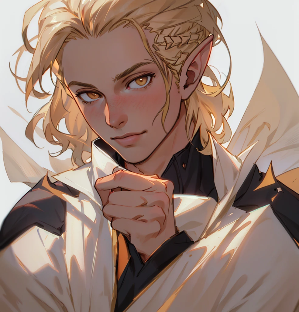 (Highest quality, masterpiece, Very detailedな, Very detailed, Exquisite, 16K,Full HD),No text,Golden Hair,zevran,male、White background