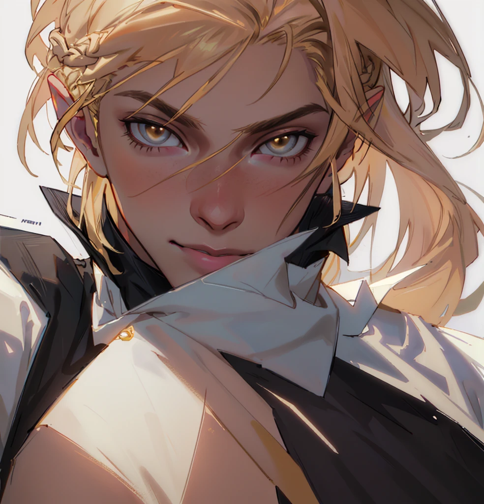 (Highest quality, masterpiece, Very detailedな, Very detailed, Exquisite, 16K,Full HD),No text,Golden Hair,zevran,male、White background