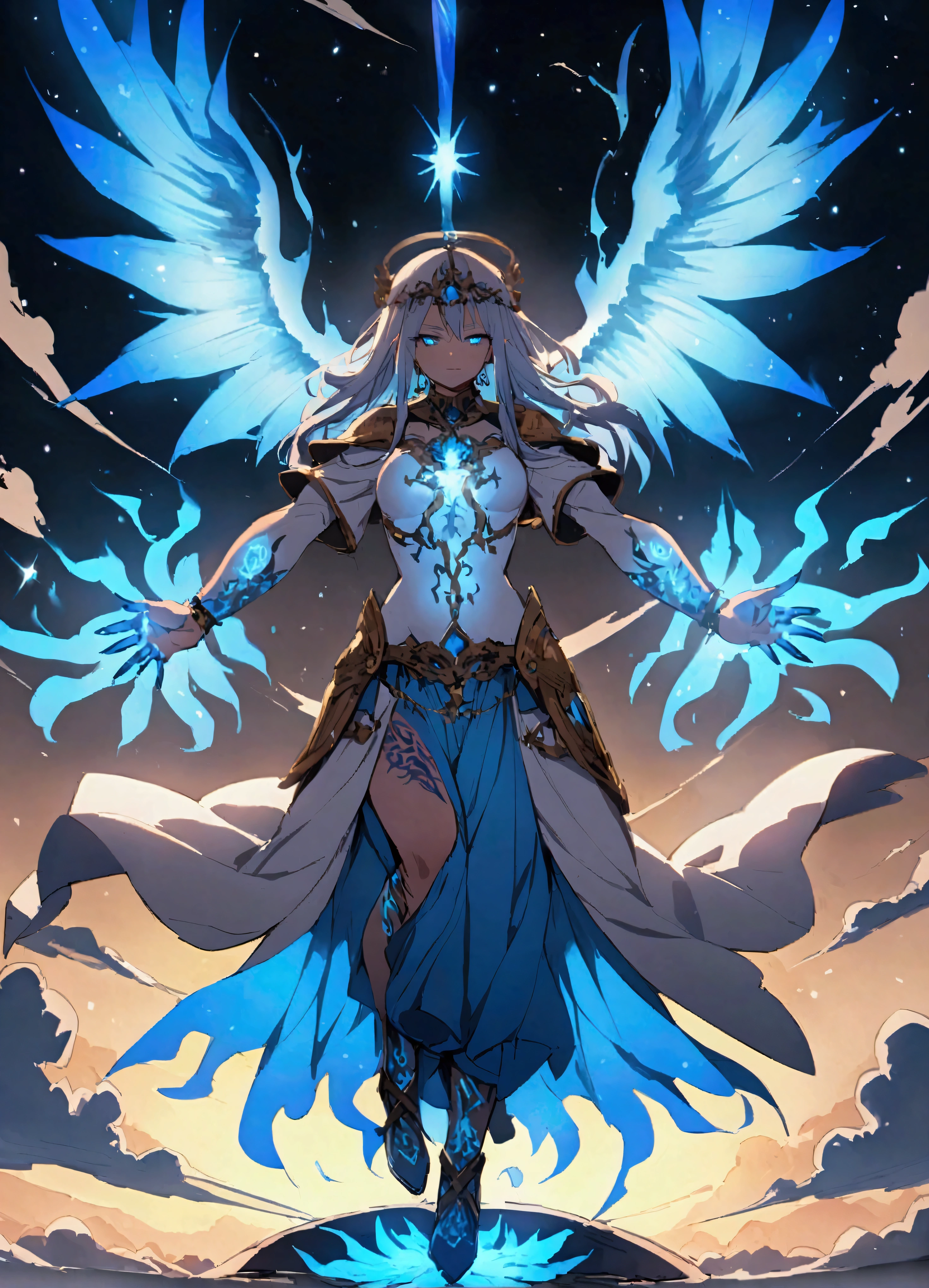 Young beautiful woman,(Highest quality,Extremely detailed depiction,Incredibly absurd high resolution,Anatomically accurate depiction,Nice hands, Perfect Fingers,Curvy Legs),(Glowing Skin,Shiny skin),A fantastic goddess in a gorgeous costume,There is cleavage in the chest,Glossy Lips,Sweat,whole body,background:A fantastic and mysterious giant island,Mysterious sight,Island Focus,