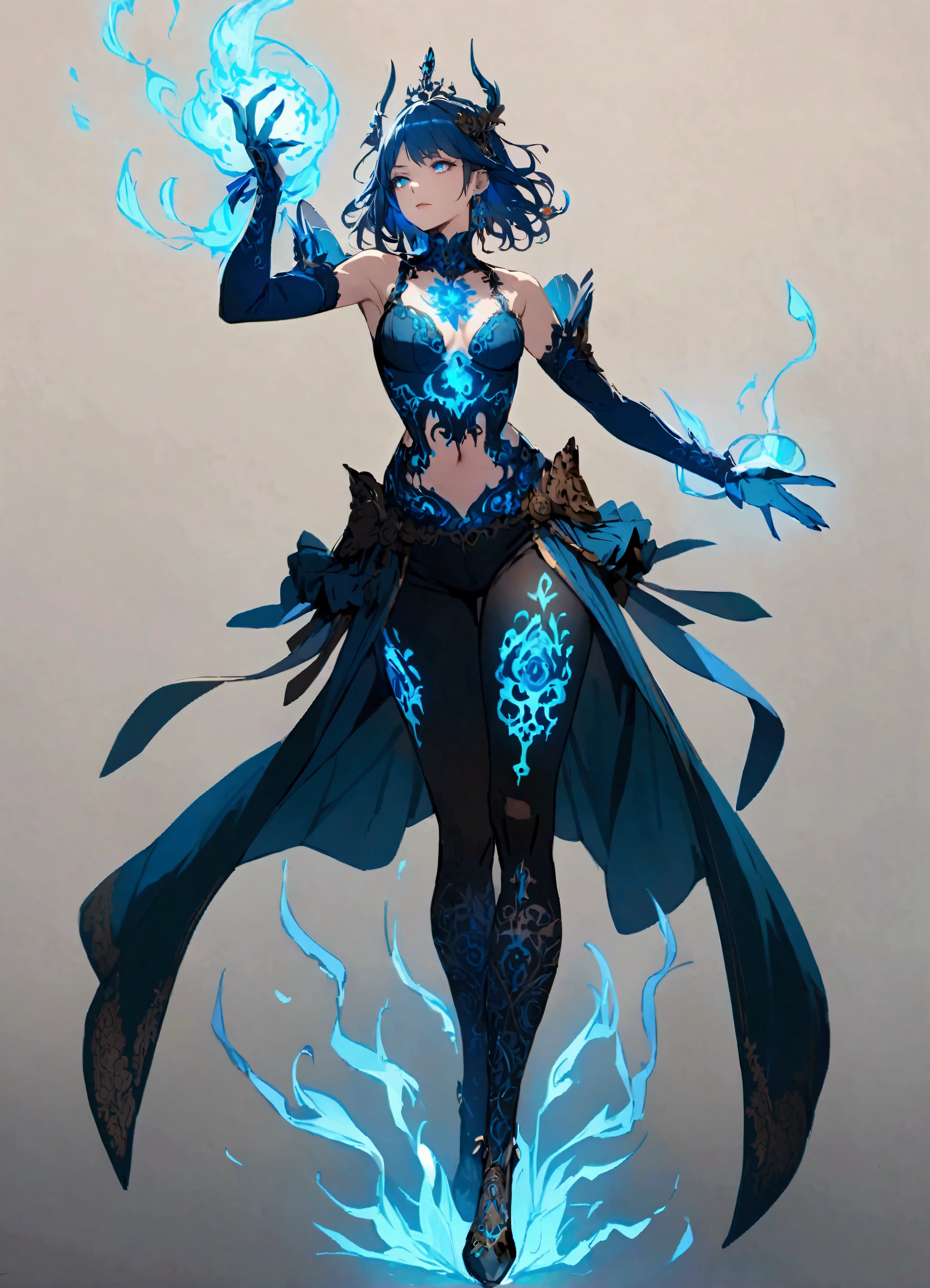 Full body glowing blue magic tattoo
